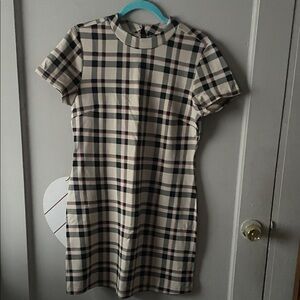 Sanctuary Black and Cream Plaid Mini Dress